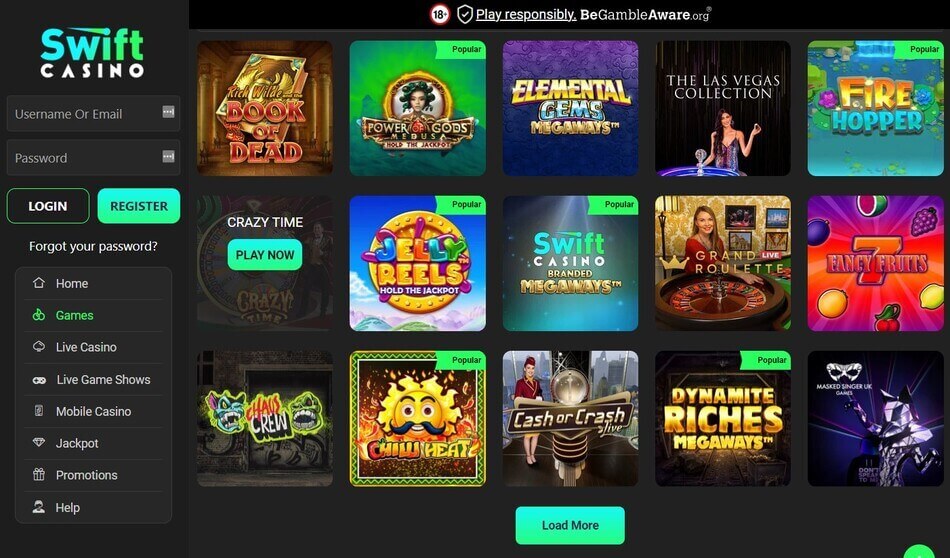 swift casino website